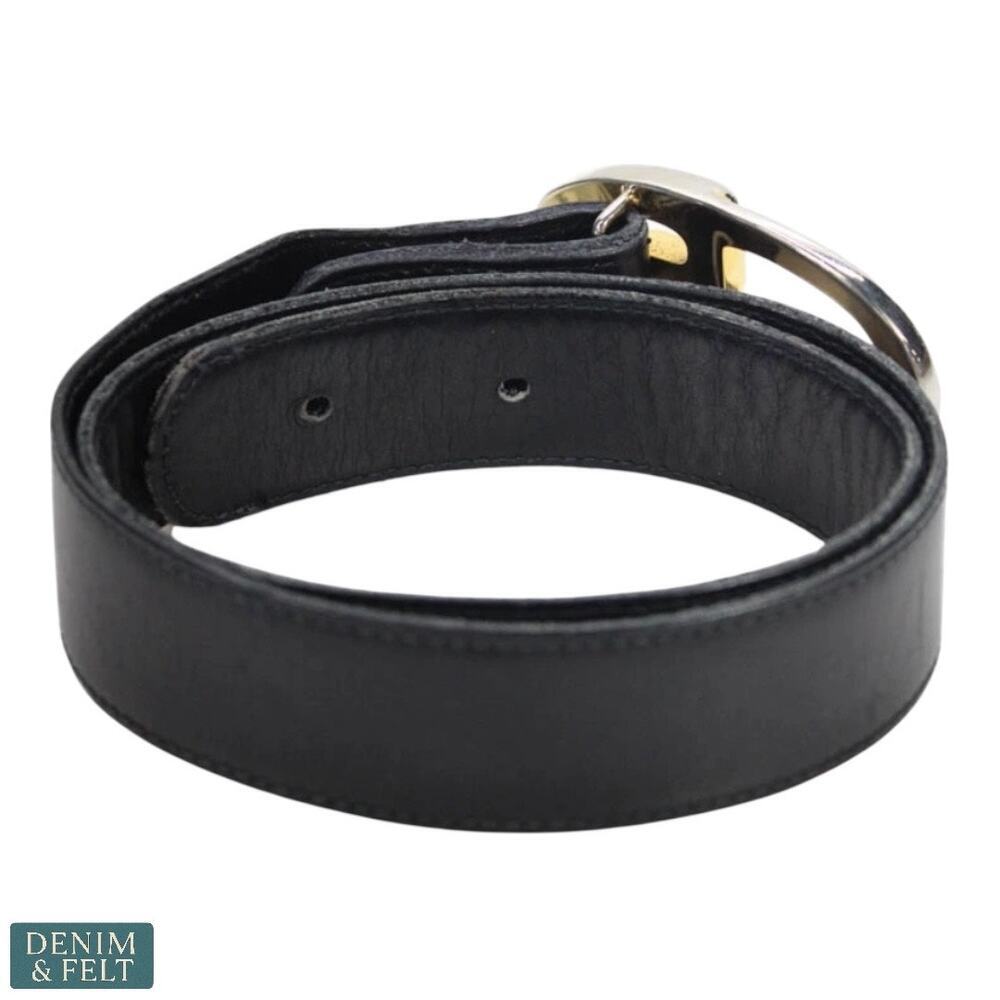 Gucci Black Leather Belt Gold GG Oval Buckle Women’s 31” Authentic Vintage - Picture 2 of 8
